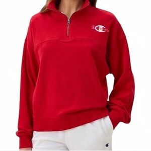 Champion Red French Terry Quarter-Zip Sweatshirt
